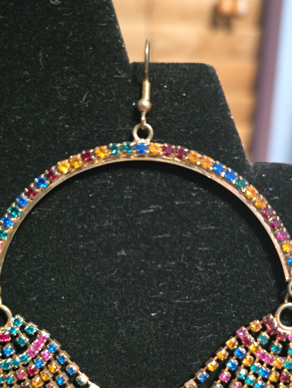 Multi-Color Glass Rhinestone Draped Chandelier Hoop Earrings - Picture 6 of 6